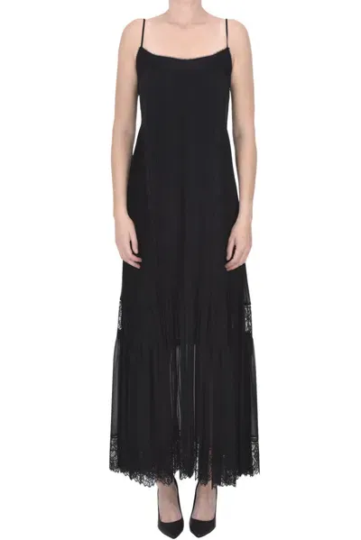 Twinset Milano Pleated Crepè Slip Dress In Black