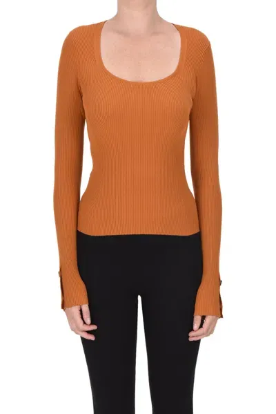 Twinset Milano Ribbed Knit Pullover In Copper