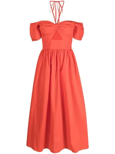 Twinset Off-shoulder Halterneck Dress In Orange