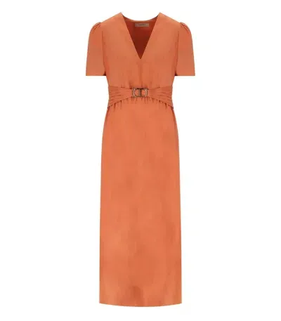 Twinset Belted Poplin Midi Dress In Orange