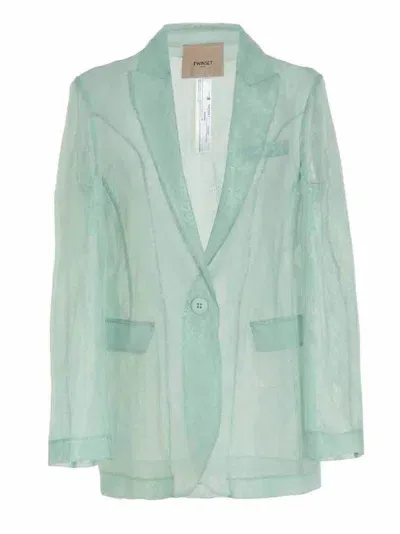 Twinset Organza And Lace Blazer In Green