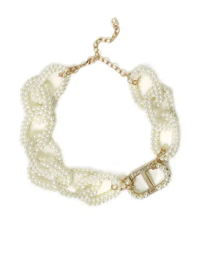 Twinset Oval T Pearl-embellished Necklace In Gold