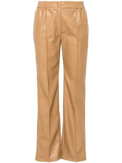 Twinset Oval T-plaque Faux-leather Trousers In Braun