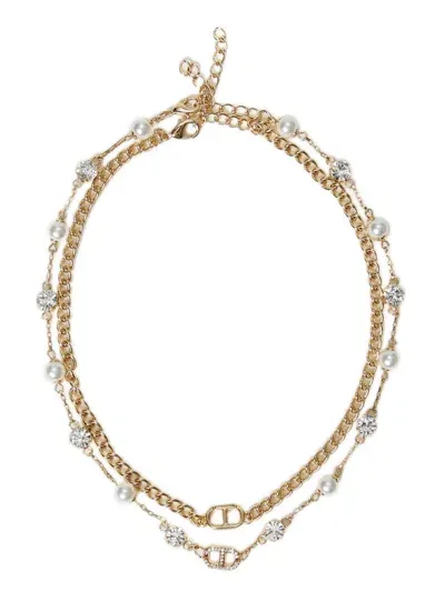 Twinset Oval T Rhinestone-embellished Necklace In Gold