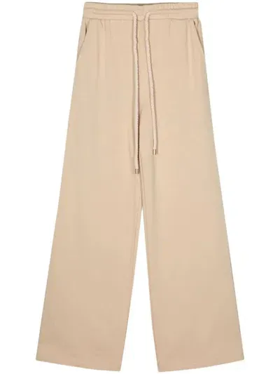 Twinset Logo-embroidered Wide-leg Track Pants In Beige