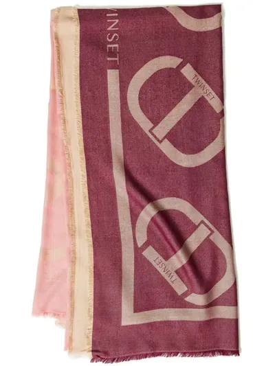 Twinset Patterned-jacquard Scarf In Pink