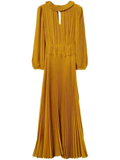 Twinset Pleated Georgette Dress In Yellow