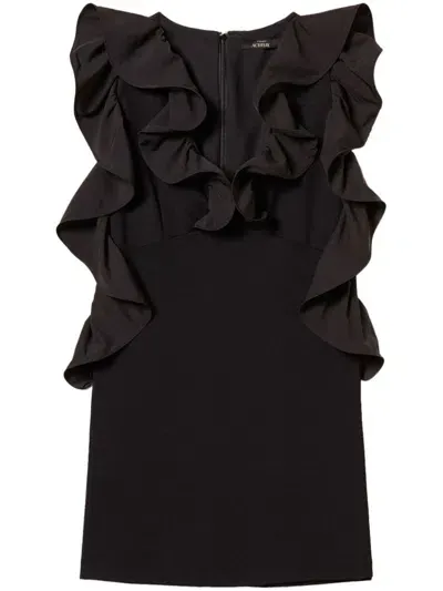 Twinset Ruffled V-neck Minidress In Black