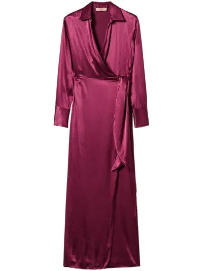 Twinset Satin-finish Wrap Dress In Red