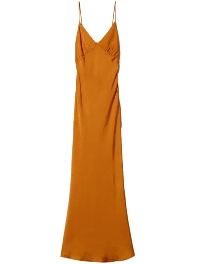 Twinset Satin Maxi Dress In Orange