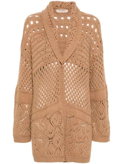 Twinset Sequin Cardi-coat In Brown