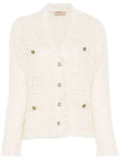 Twinset Sequin-embellished Cardigan In Yellow Cream