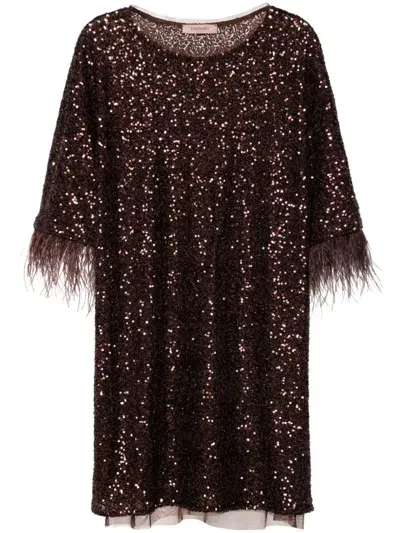 Twinset Sequinned Mini Dress In Brown