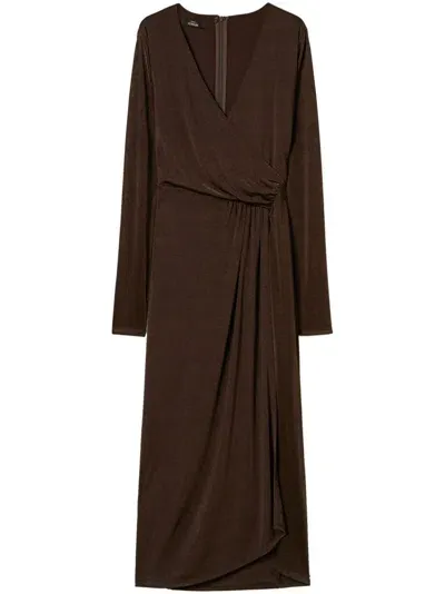 Twinset Side-draping Jersey Maxi Dress In Brown