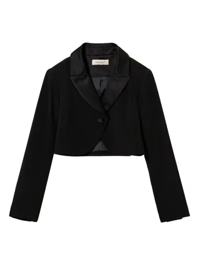 Twinset Kids' Single-breasted Cropped Blazer In Black