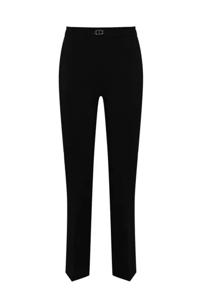 Twinset Stretch Viscose Trousers With Oval-t Strap In Black