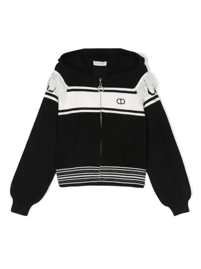 Twinset Kids' Stripe-detail Cardigan In Black