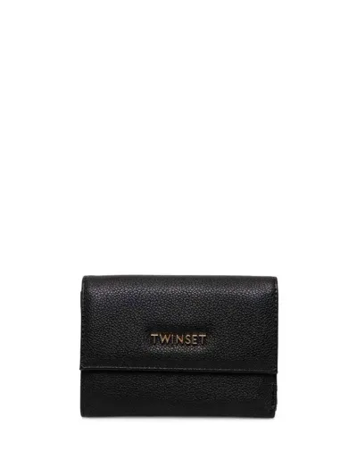 Twinset Tri-fold Leather Wallet In Black