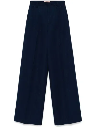 Twinset Twin-set Indigo Pinstripe Wide-leg Trousers In Blue