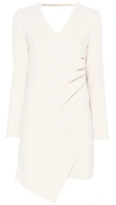 Twinset Twin-set Ivory Draped Dress With Asymmetric Hem In White