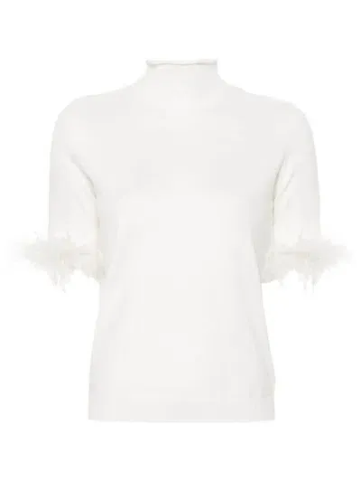 Twinset Feather-cuffs Short-sleeve Jumper In White