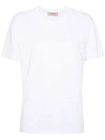 Twinset Floral-patch T-shirt In White