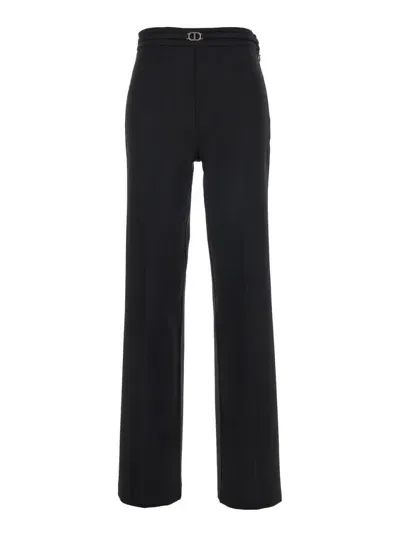 Twinset Twin-set Wide-leg Pantalone With Elegant Waist Detail In Black