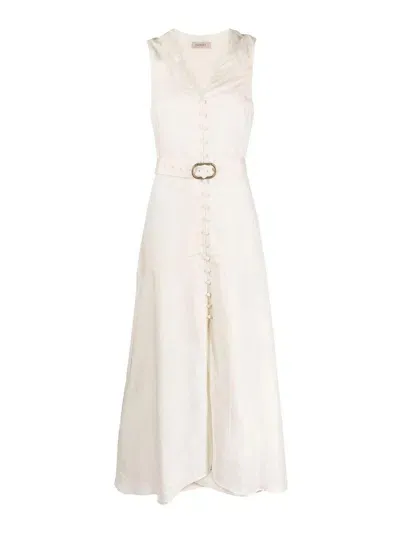 Twinset V-neck Buttoned Maxi Dress In Beige