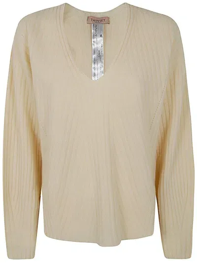 Twinset V-neck Knitted Jumper  In Beige