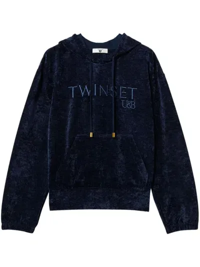 Twinset Velvet Hoodie In Blue