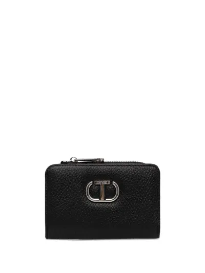 Twinset Zipped Leather Wallet In Black