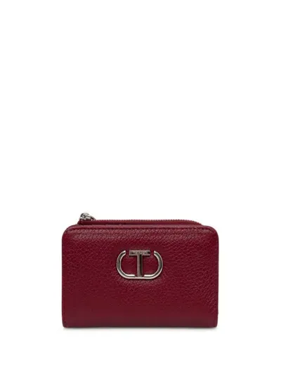 Twinset Zipped Leather Wallet In Red