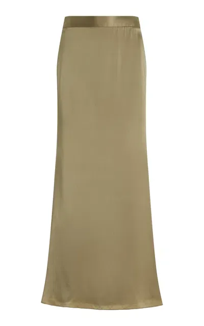 Twp At Last Silk-charmeuse Maxi Skirt In Green