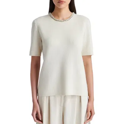 Twp Crystal Embellished Milano Stitch Cashmere Sweater In Ivory