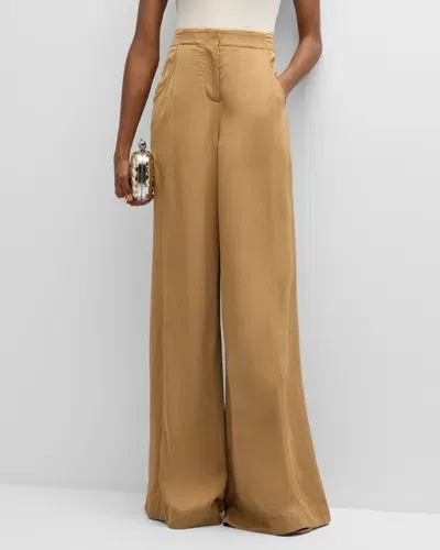 Twp Demie High-rise Linen-blend Flare Pants In Tan