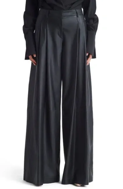 Twp Didi High Waist Pleated Leather Wide Leg Pants In Black