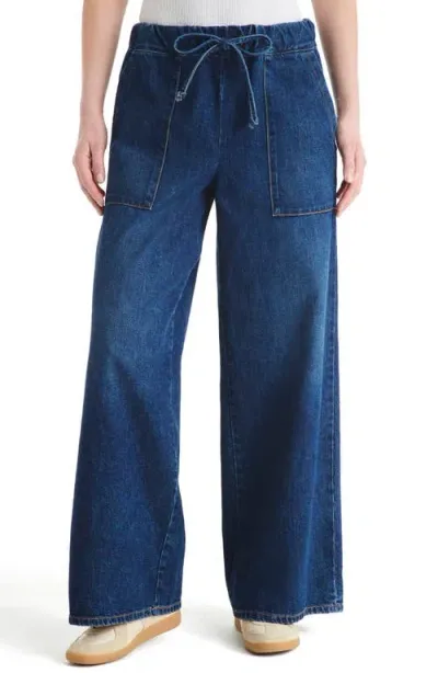 Twp Drawstring Denim Wide Leg Pants In Blue