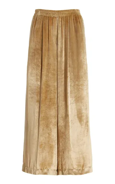 Twp Eva Mid-rise Velvet Wide-leg Pants In Tan