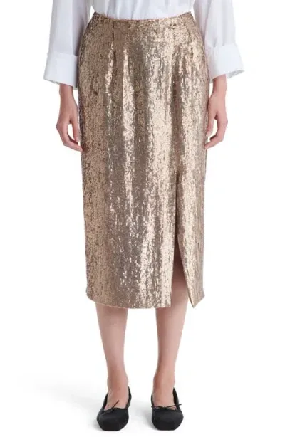 Twp Fishscale Ladylike Sequin Silk Midi Skirt In Honey Hon