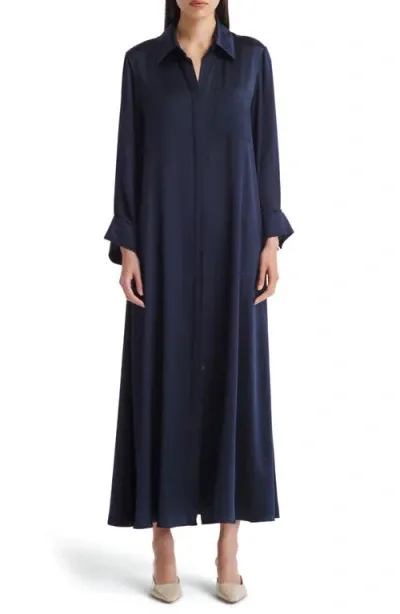 Twp Jenny's Long Sleeve Silk Maxi Shirtdress In Midnight