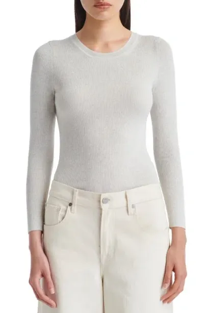 Twp Merino Wool Rib Crewneck Sweater In White Heather Grey