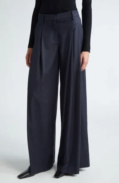 Twp Pleat-detail Palazzo Trousers In Navy