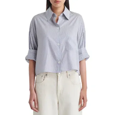 Twp Next Ex Stripe Crop Silk Shirt In Ivory/indigo/gold