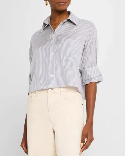 Twp Next Ex Striped Button-front Shirt In Ivory/indigo/gol