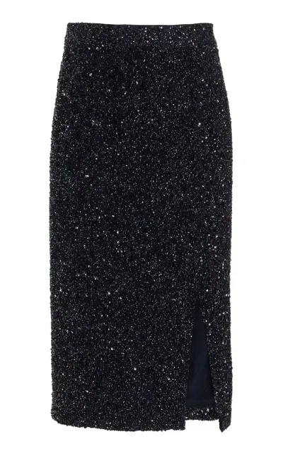 Twp Paltrow Sequined Silk Midi Skirt In Navy