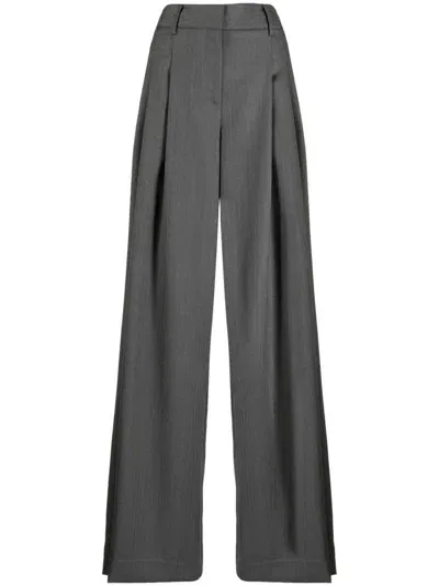 Twp Pleat-detail Wool Palazzo Pants In Grey