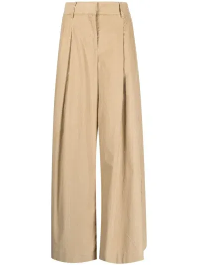 Twp Pressed-crease Cotton Flared Trousers In Braun