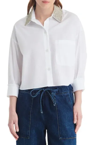 Twp Soon To Be Ex Crystal Collar Crop Button-up Shirt In White