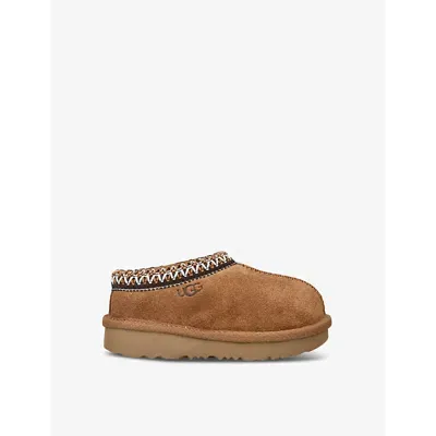 Ugg Babies'  Brown Tasman Ii Shearling-trim Suede Slippers 2-7 Years In Chestnut