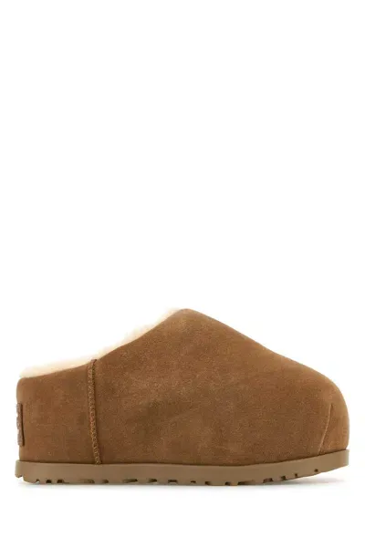 Ugg Camel Suede Pumped Slippers In Brown